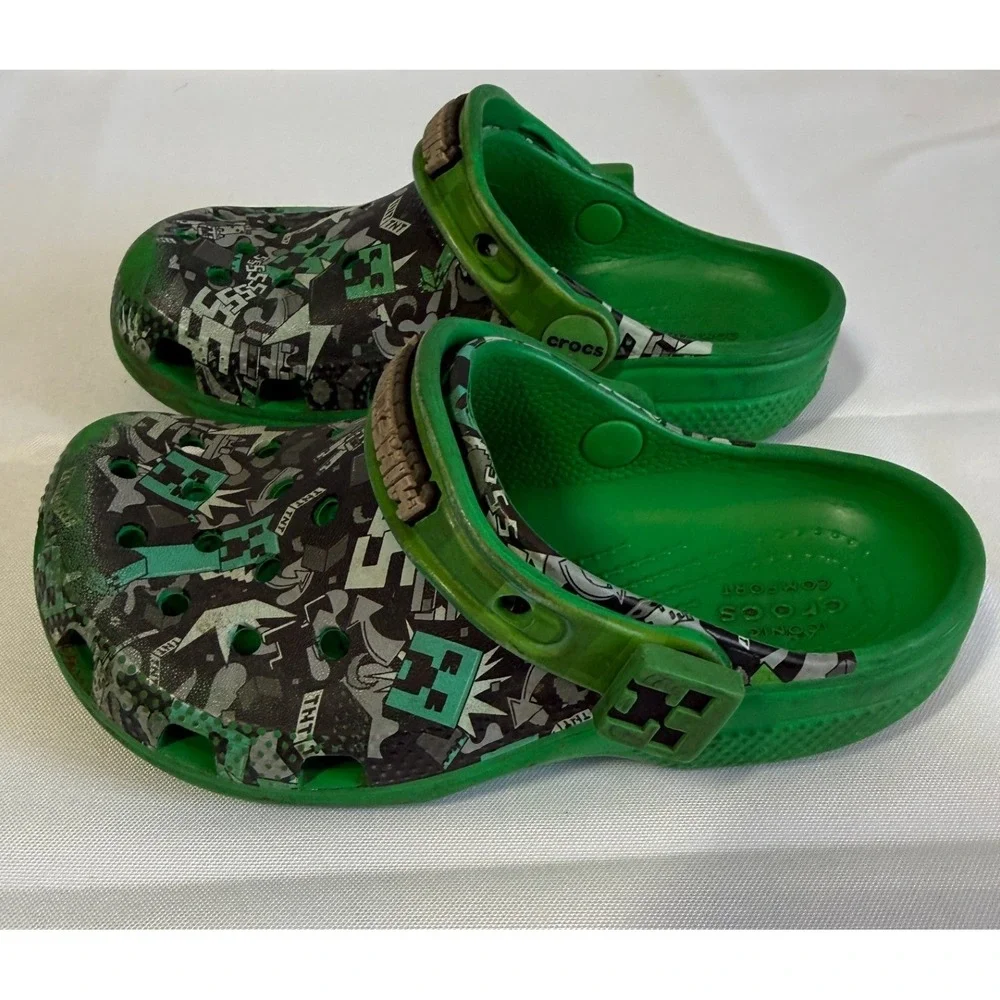 Crocs Boys Clogs C 11 Green Minecraft Creeper TNT Graphic Slip On Shoes Gamer
